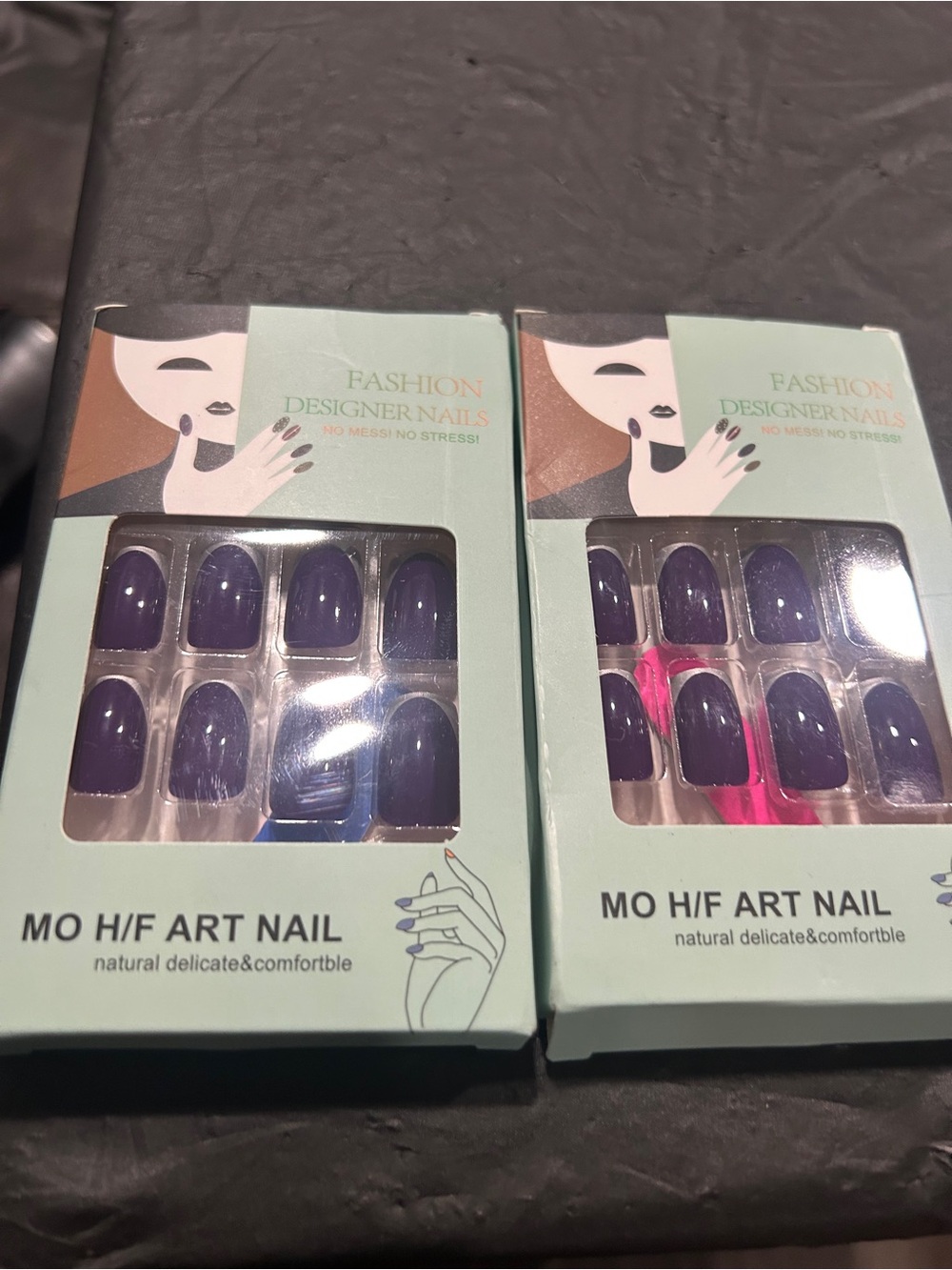 Art Nail Press-On Nails in Dark Purple - Fashion Designer Nails lot of 2